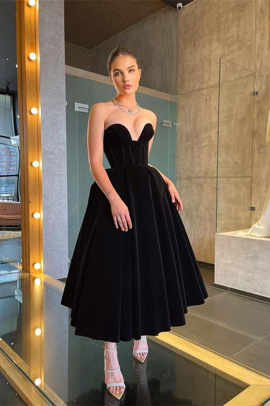 Black Tea-Length Little Black Dress Prom Dress