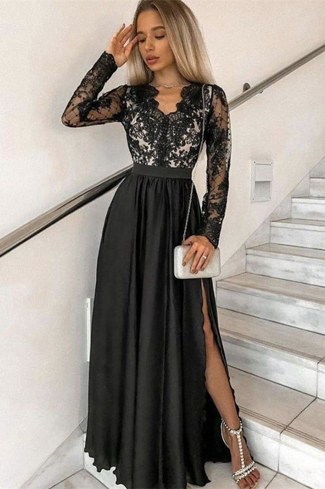 
                      
                        Black Long Sleeves Prom Dress with Split
                      
                    