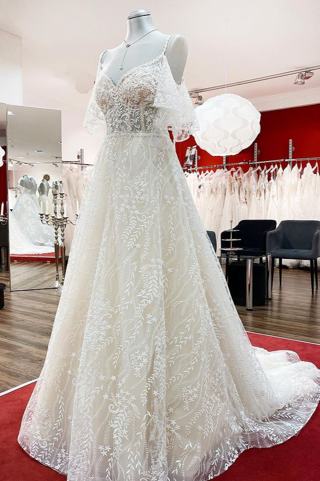 
                      
                        Long Sleeve A-Line Sweetheart Wedding Dress with Tulle Lace Appliques
                      
                    