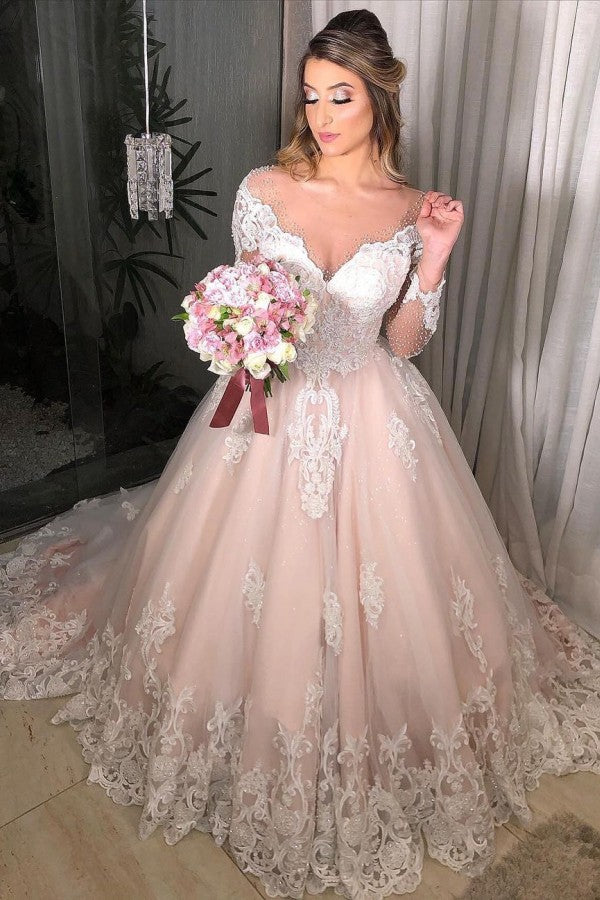 Off-the-Shoulder Sweetheart Wedding Dress Backless With Appliques Lace Ruffles Tulle