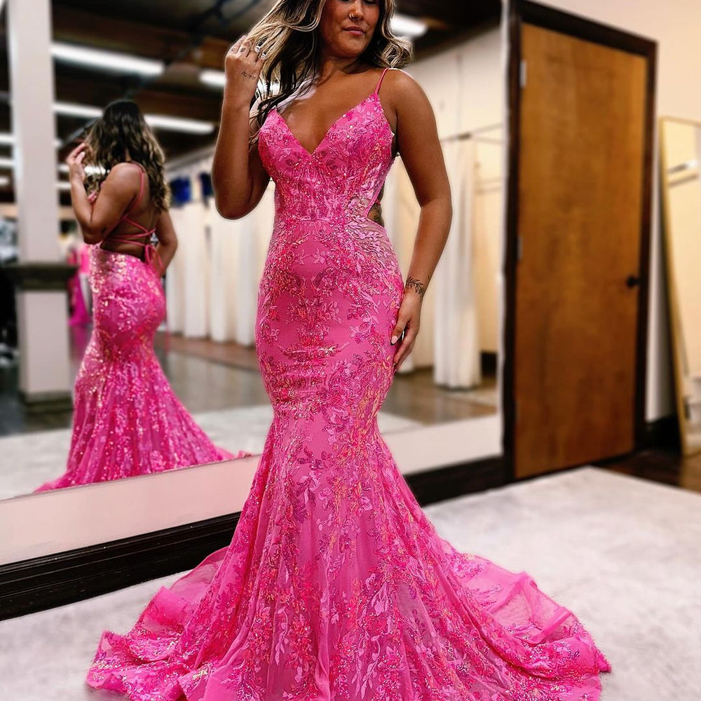 
                      
                        Pink Sequins Mermaid Prom Dress Sleeveless Backless Spaghetti Straps
                      
                    