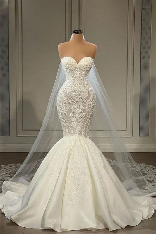 Beautiful Sweetheart Mermaid Wedding Dress with Lace Appliques Bridal Gowns on Sale