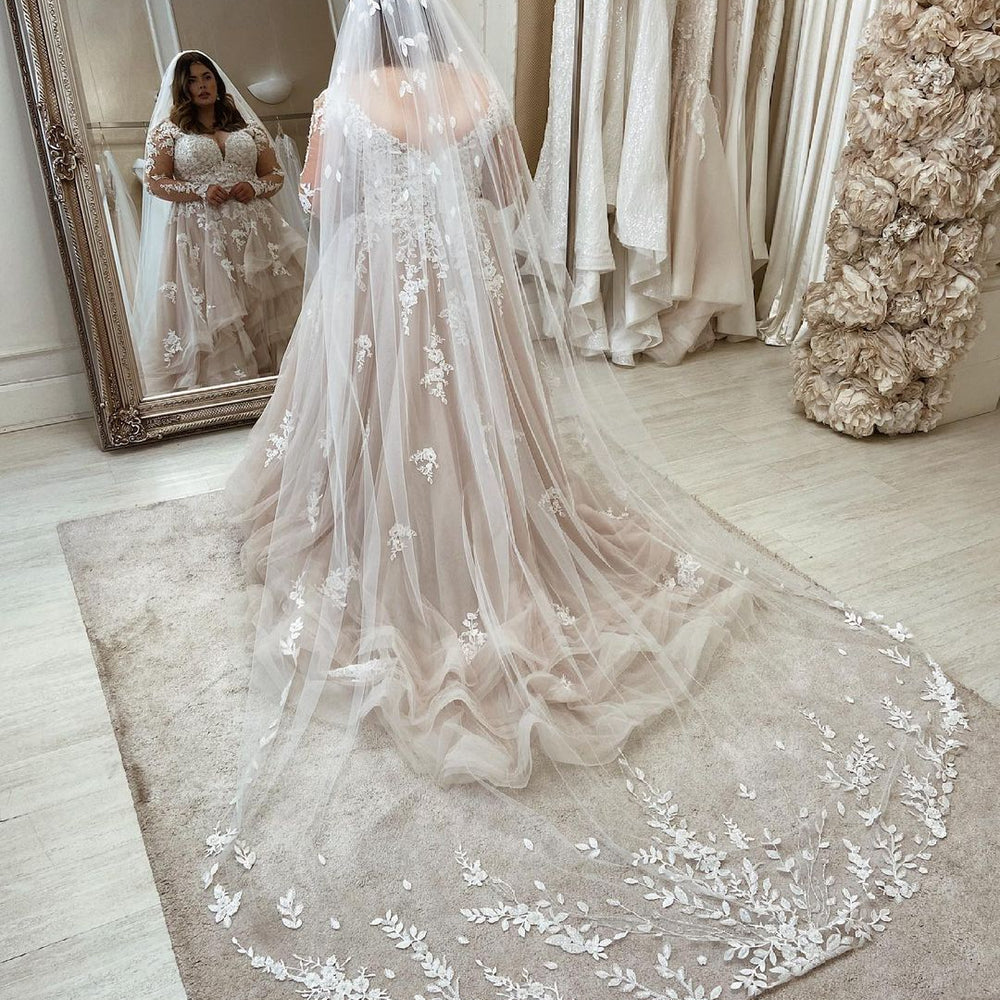 
                      
                        Long Plus Size Sweetheart A-Line Wedding Dress with Lace Sleeves
                      
                    