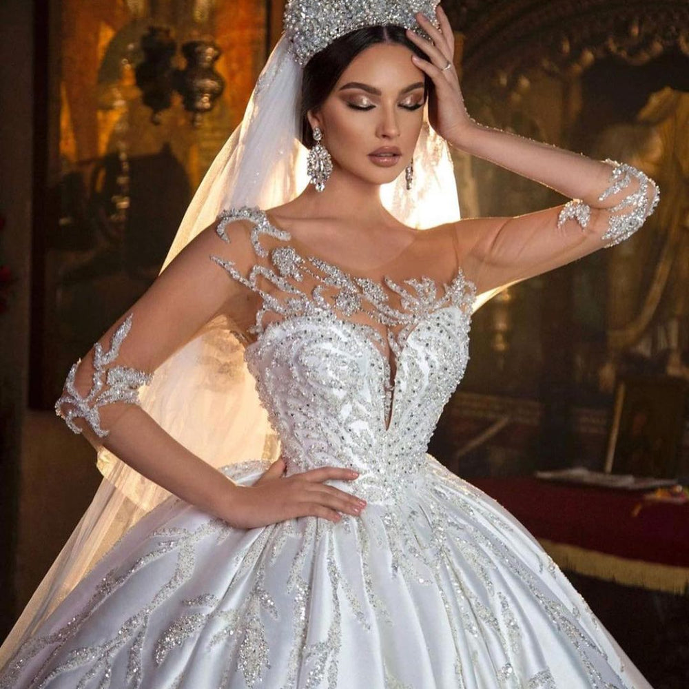 
                      
                        Gorgeous Long Princess Sweetheart Satin Wedding Dress with Sleeves
                      
                    