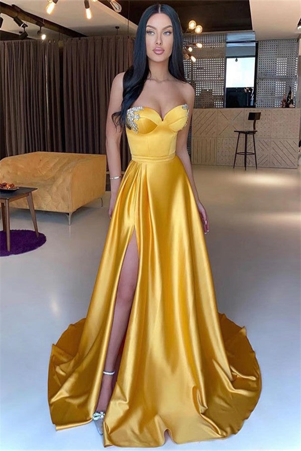 Yellow Sweetheart Mermaid Prom Dress with Beading Split