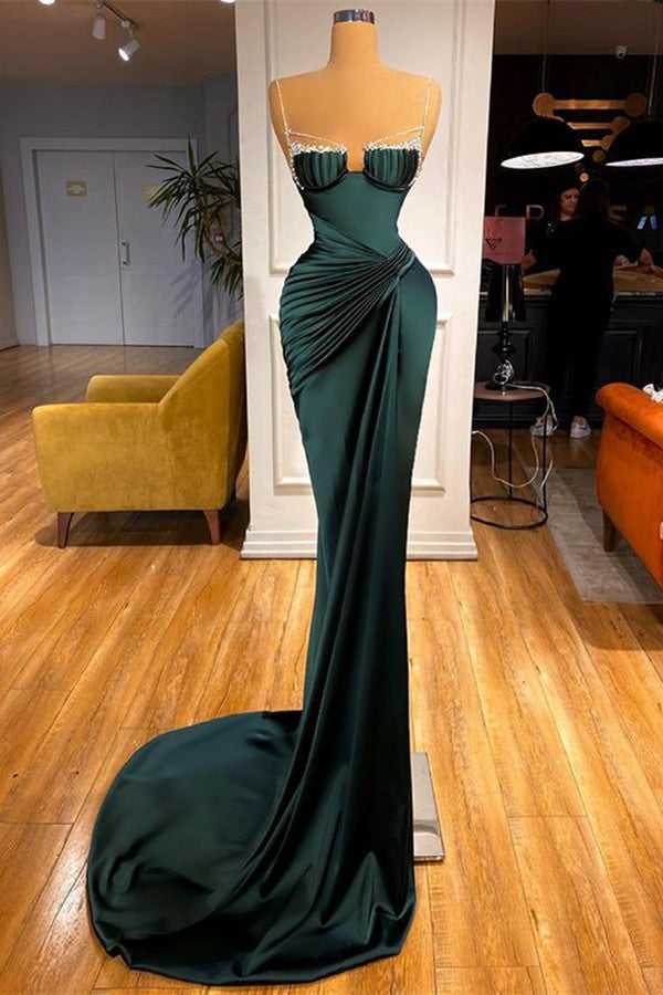 Dark Green Spaghetti-Straps Mermaid Prom Dress