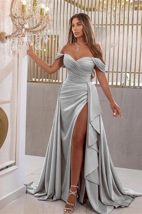 
                      
                        Elegant Sky Blue Off-The-Shoulder Sweetheart Prom Dress with Split Mermaid
                      
                    