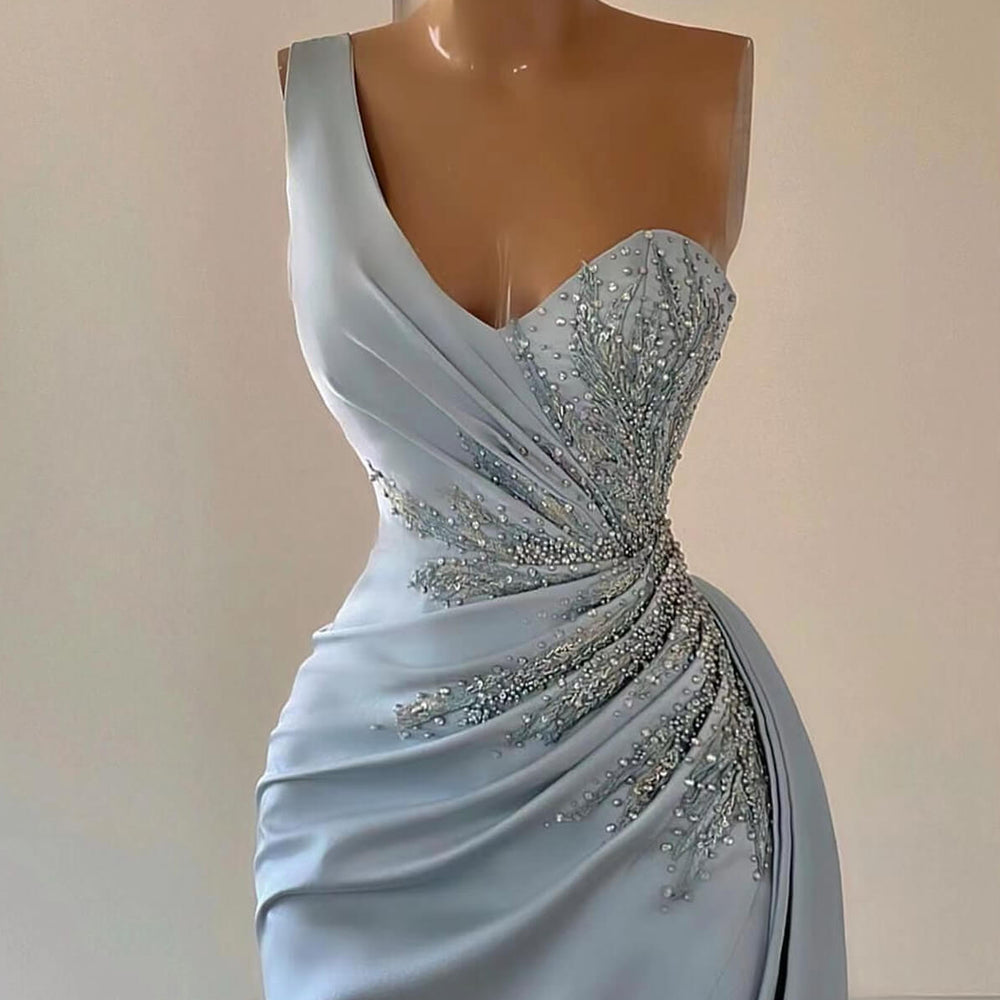 
                      
                        Sky Blue One-Shoulder Luxury Prom Dress Mermaid Split with Ruffles
                      
                    