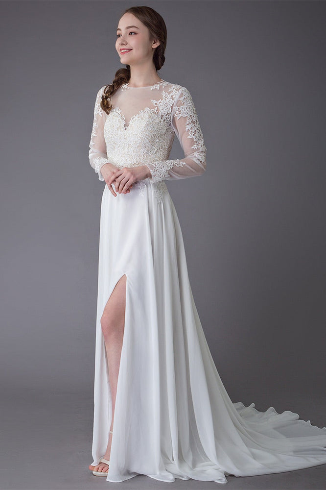 
                      
                        Long Sleeve Lace Wedding Dress with Slit
                      
                    