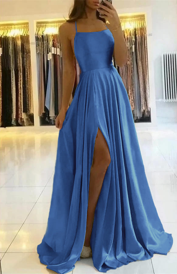 
                      
                        Spaghetti-Straps Prom Dress with Slit
                      
                    