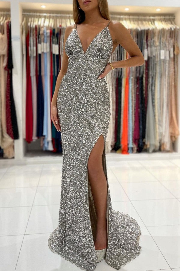 V-Neck Mermaid Prom Dress with Slit