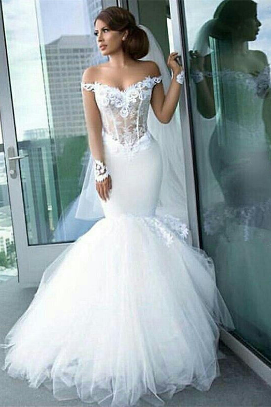 Off-the-Shoulder Mermaid Wedding Dress with Lace Appliques