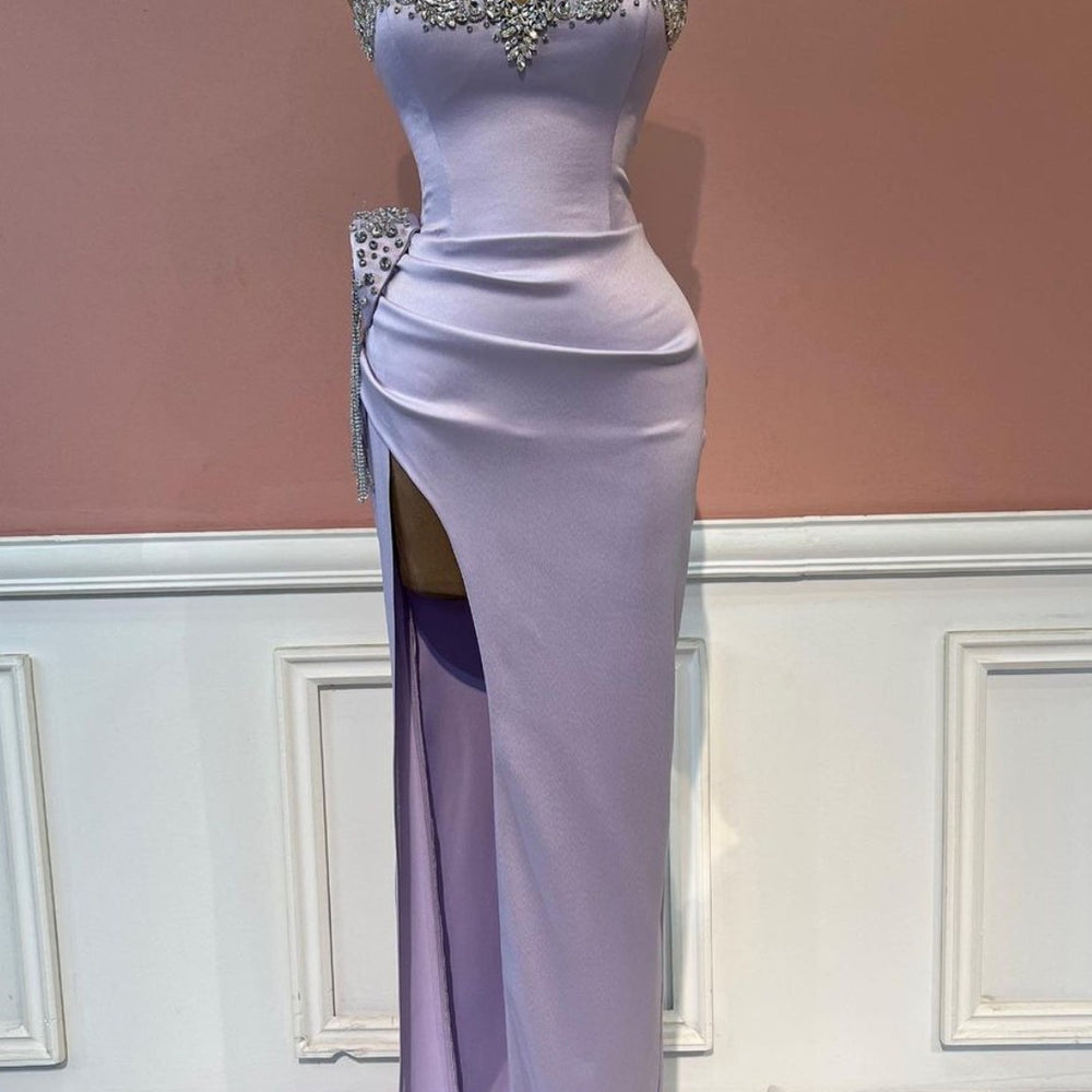 Elegant Violet Sweetheart Prom Dress with Beadings and Side Slit