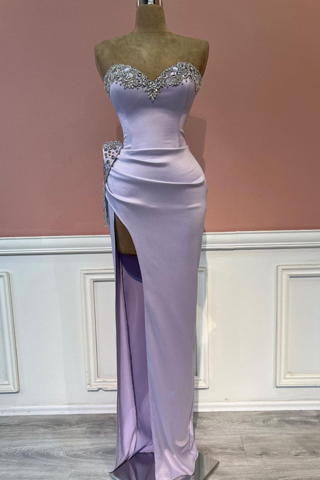 Elegant Violet Sweetheart Prom Dress with Beadings and Side Slit