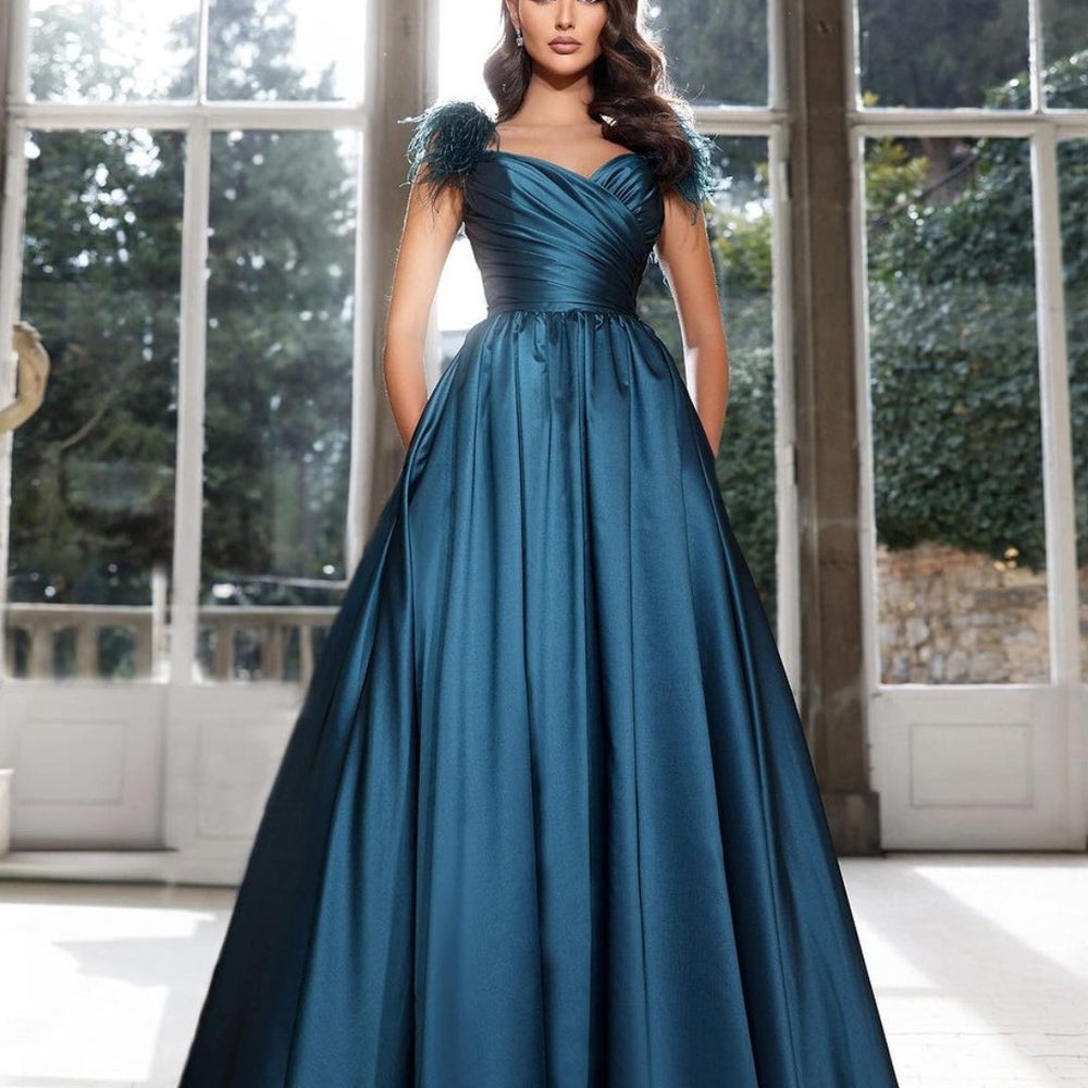 Dark Navy Sweetheart Off-the-Shoulder Prom Dress with Tassels