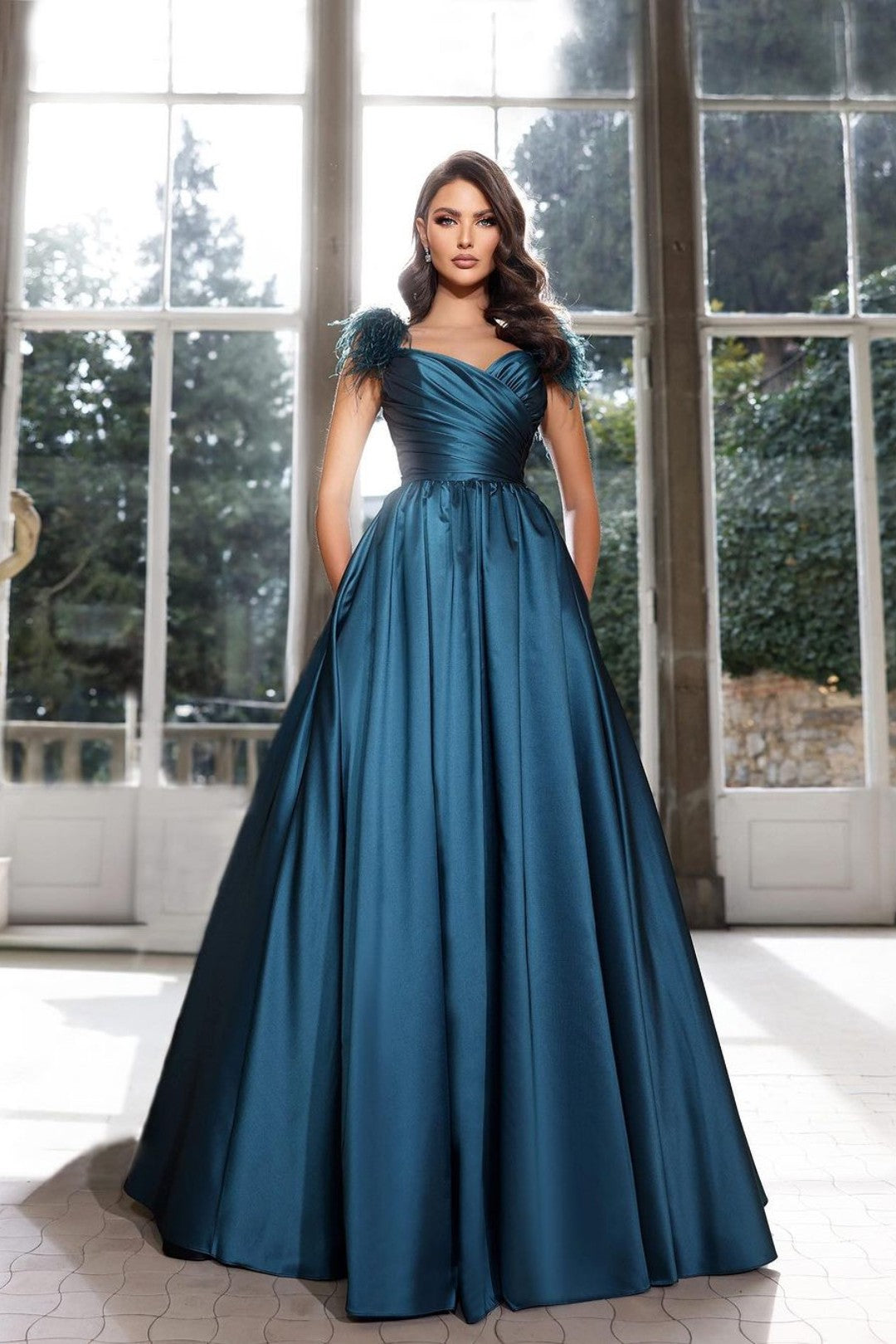 Dark Navy Sweetheart Off-the-Shoulder Prom Dress with Tassels