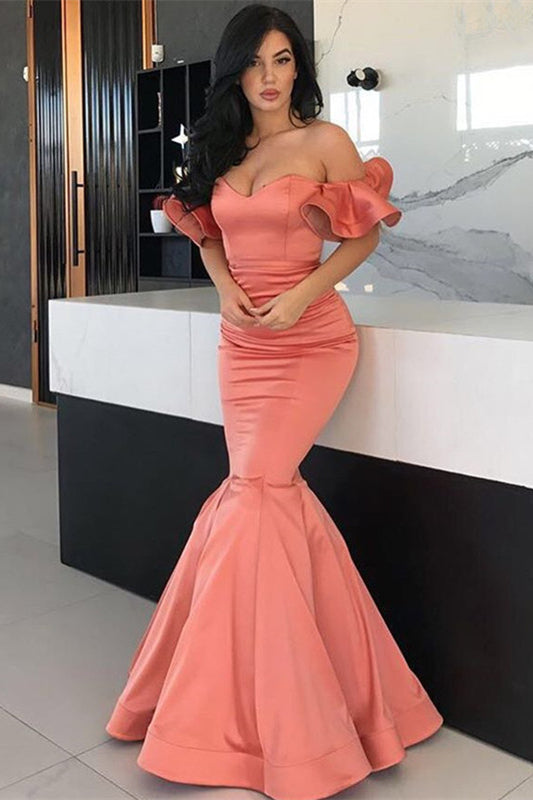 
                      
                        Coral Off-the-Shoulder Long Mermaid Prom Dress
                      
                    