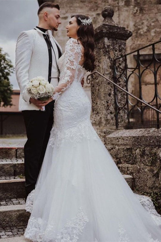 
                      
                        Sweetheart Long Sleeve Lace Mermaid Wedding Dress
                      
                    