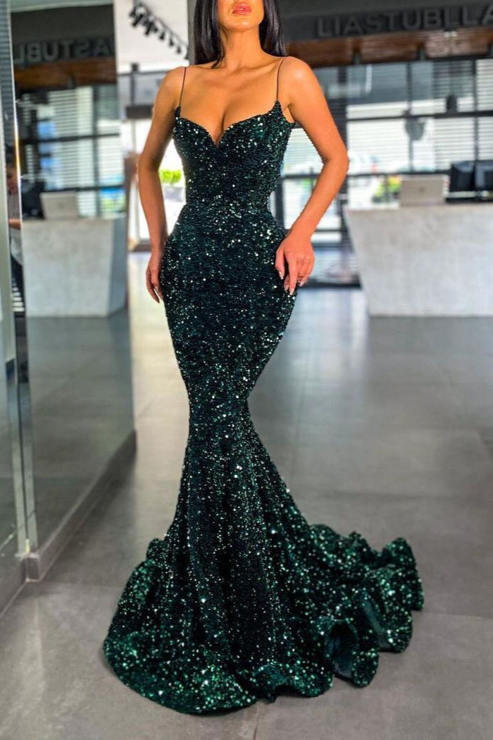 Dark Green Sequin Mermaid Prom Dress