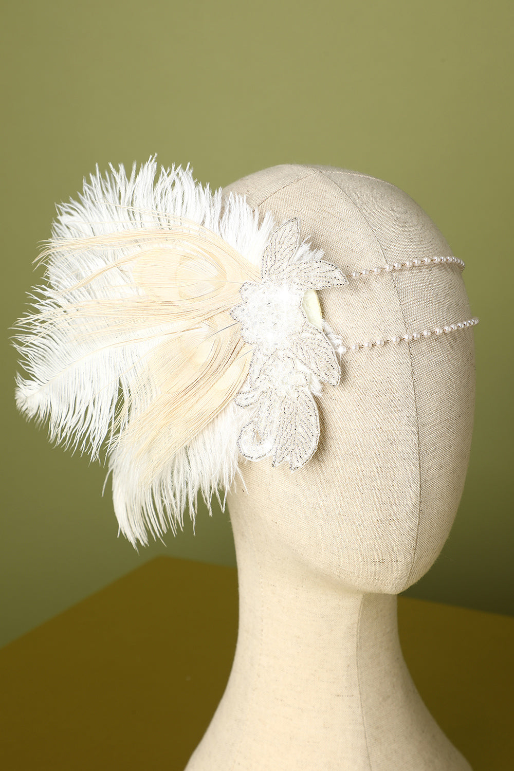 1920s Feather Sequin and Pearl Flapper Headband