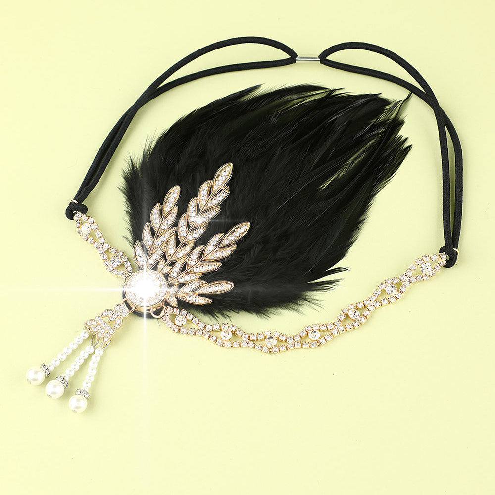 
                      
                        Black Beaded Feather and Pearl Flapper Headband
                      
                    