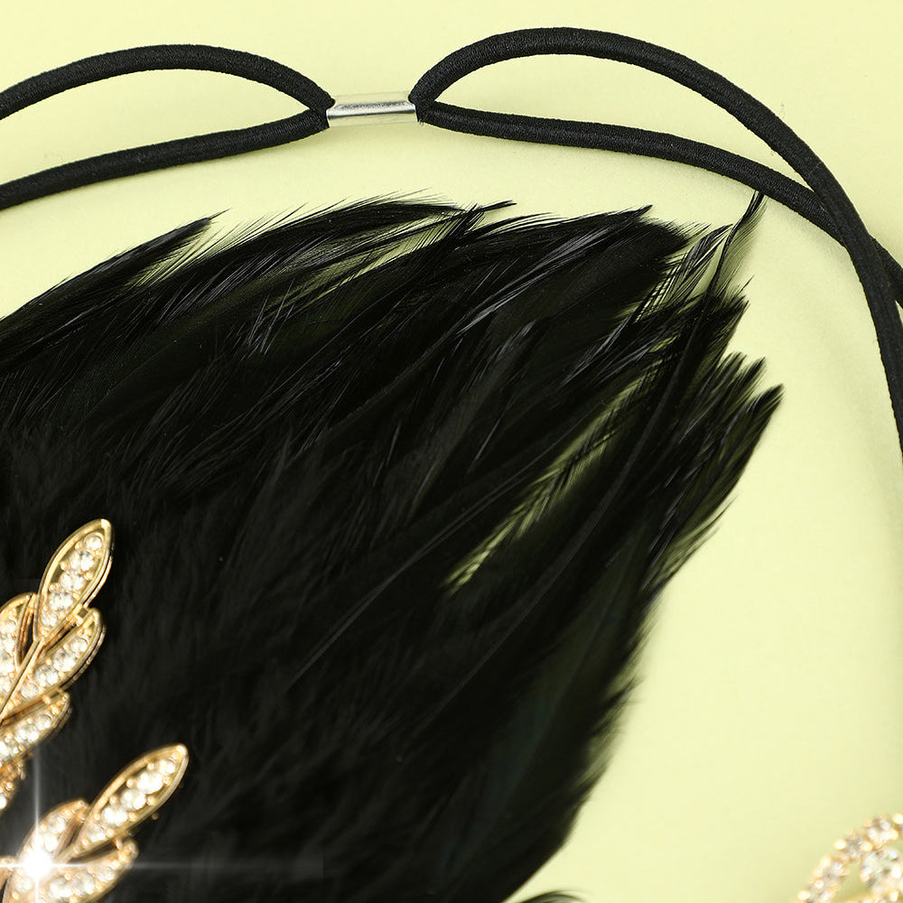 
                      
                        Black Beaded Feather and Pearl Flapper Headband
                      
                    