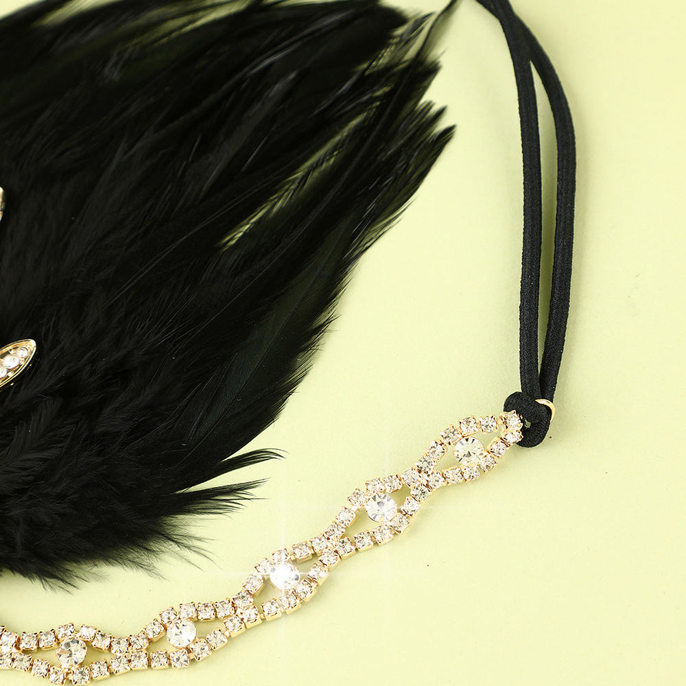 
                      
                        Black Beaded Feather and Pearl Flapper Headband
                      
                    