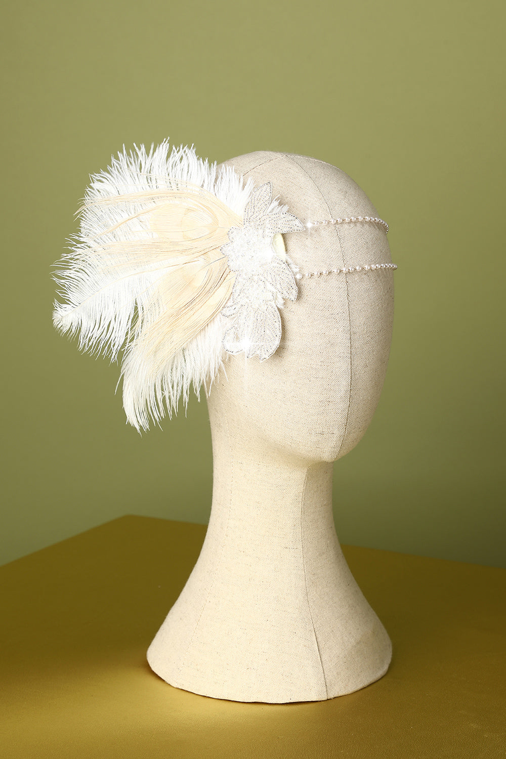 1920s Feather Sequin and Pearl Flapper Headband