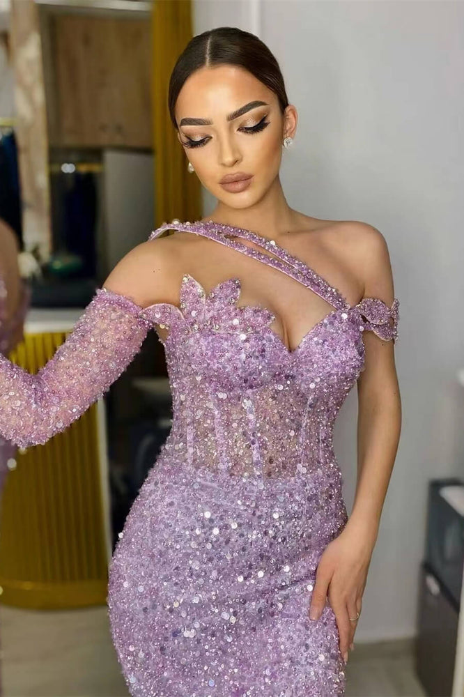 
                      
                        Lavender Gorgeous Long Sleeve Sequined Mermaid Prom Dress
                      
                    