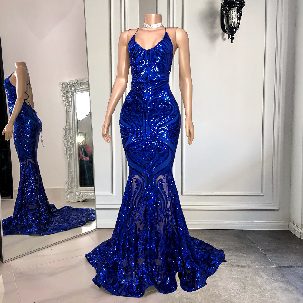 
                      
                        Royal Blue Spaghetti-Straps Mermaid Long Prom Dress with Sequins
                      
                    