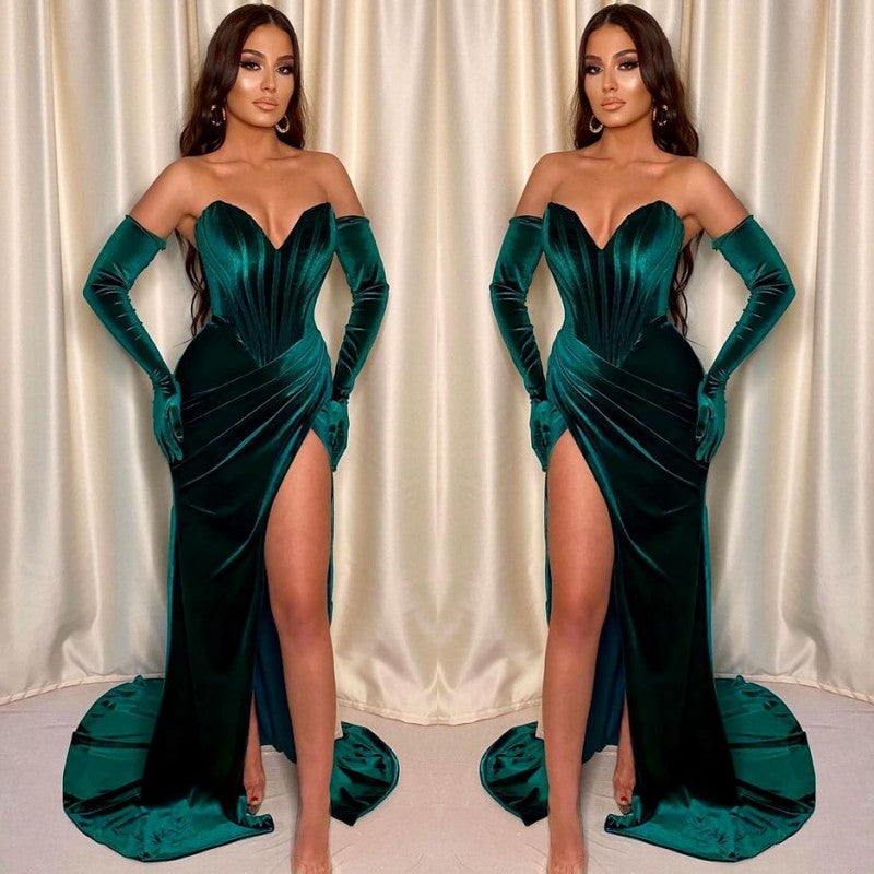 
                      
                        Dark Green Sleeveless Front Split Mermaid V-Neck Evening Dress
                      
                    