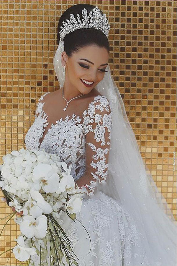 
                      
                        White Lace Long Sleeve Mermaid Wedding Dress
                      
                    