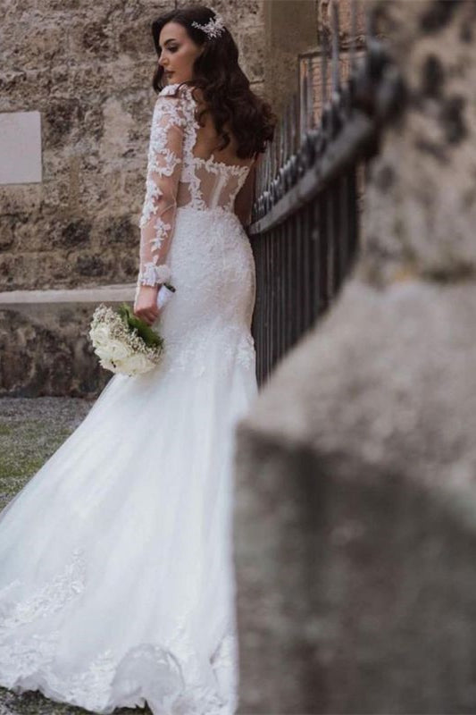 
                      
                        Sweetheart Long Sleeve Lace Mermaid Wedding Dress
                      
                    