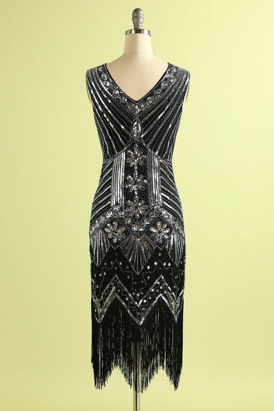 1920s Black and Silver Sequin Dress