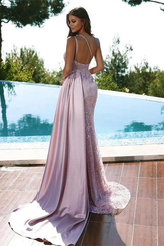 
                      
                        Elegant Pink One Shoulder Long Mermaid Prom Dress with Beads and Split
                      
                    