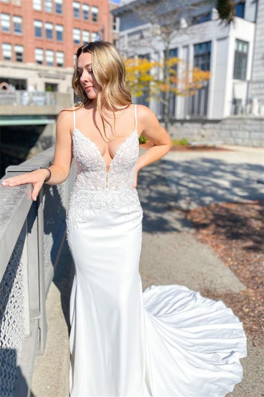 Spaghetti Strap Mermaid Wedding Dress with Applique