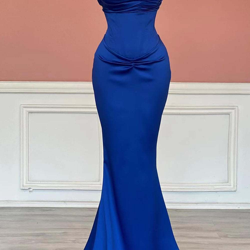 Royal Blue One-Shoulder Long Sweetheart Mermaid Prom Dress with Sequins