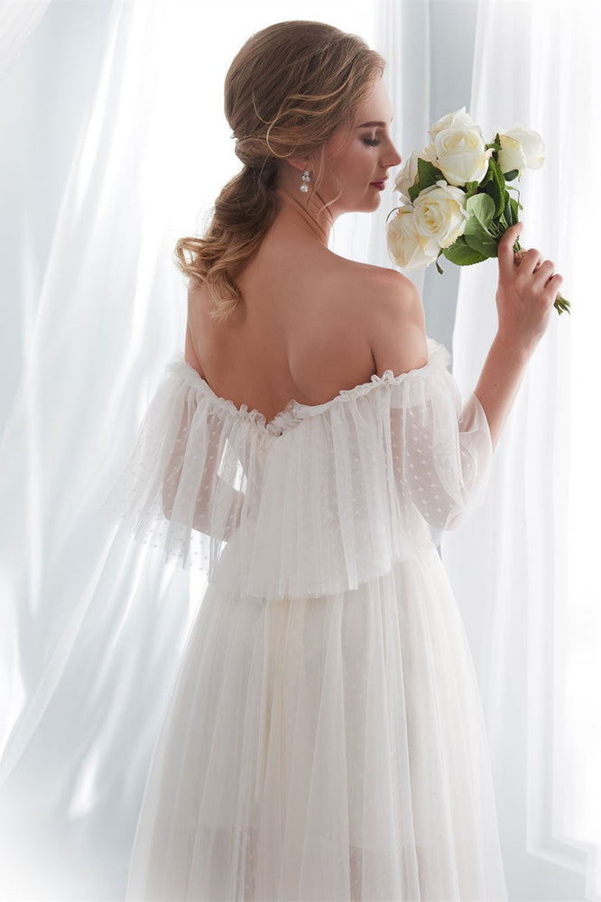 
                      
                        Off-the-Shoulder Tulle Beach Wedding Dress
                      
                    