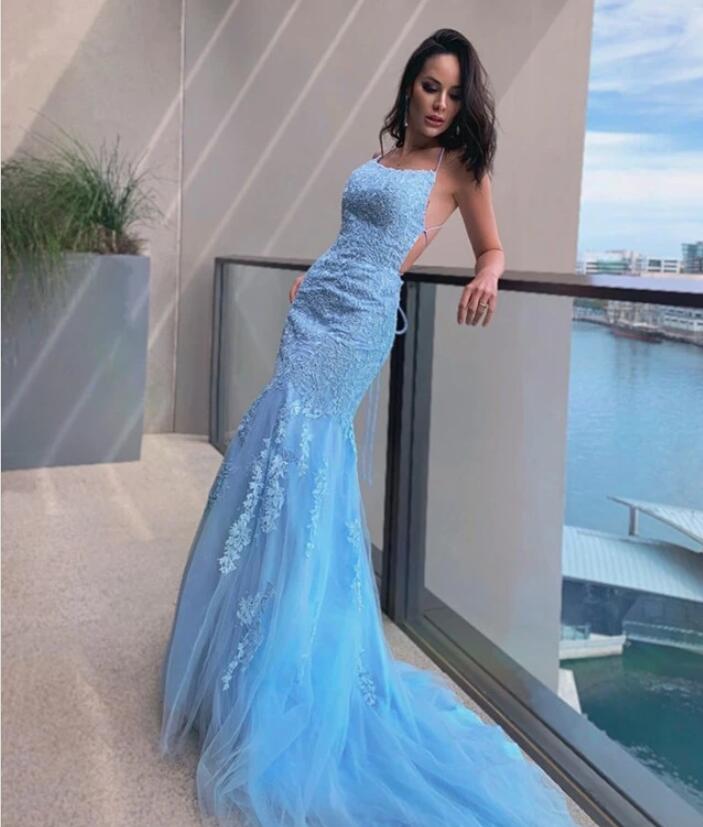 
                      
                        Sky Blue Halter Mermaid Prom Dress
                      
                    