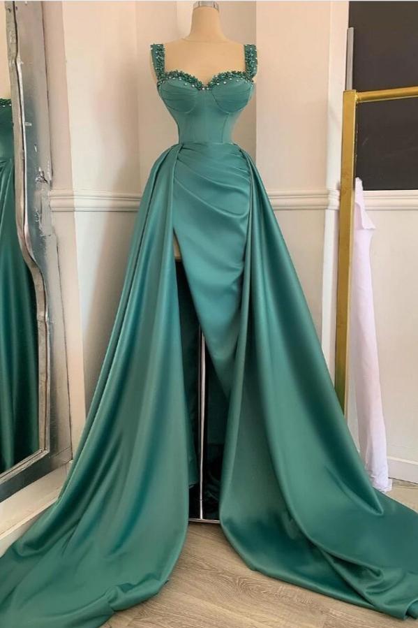 Straps Beadings Mermaid Prom Dress with Slit