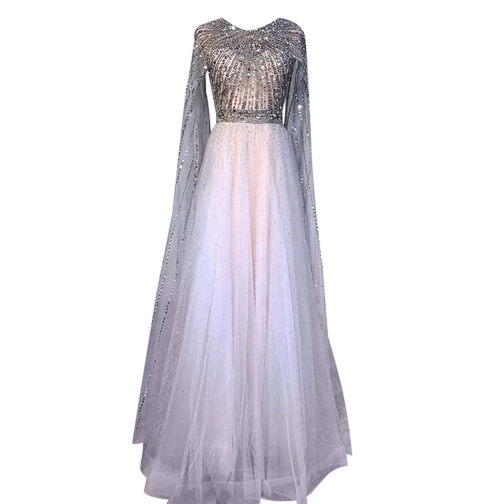 
                      
                        Long Sleeve Tulle Sequin Prom Dress with Fluttering A-Line Style
                      
                    