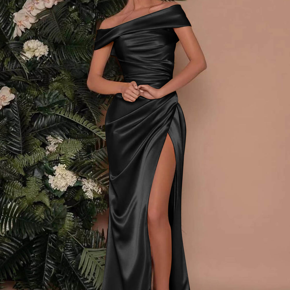 
                      
                        622. Champagne Off-The-Shoulder Charmeuse Prom Dress with Split Mermaid
                      
                    