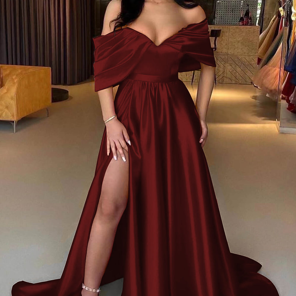 
                      
                        Red Off-The-Shoulder A-Line Prom Dress with Split
                      
                    