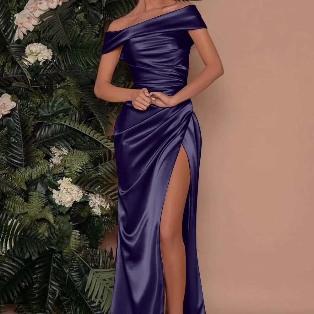 
                      
                        622. Champagne Off-The-Shoulder Charmeuse Prom Dress with Split Mermaid
                      
                    