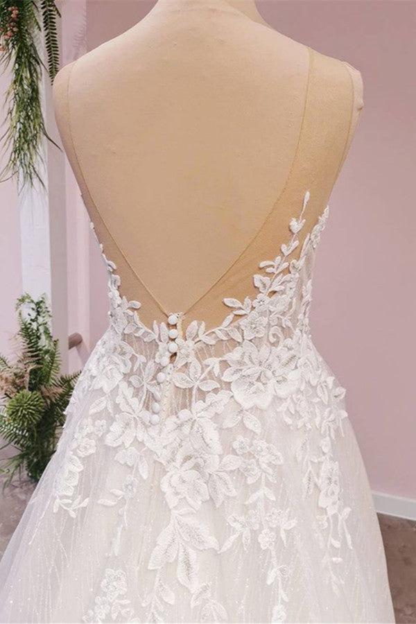 
                      
                        Sweetheart A-Line Backless Wedding Dress with Lace Appliques and Tulle
                      
                    