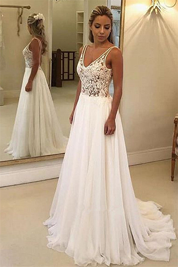 Sleeveless Lace Long Beach Wedding Dress