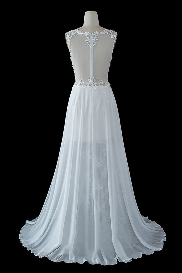 
                      
                        Sheer Tulle A-line Wedding Dress With Lace Split Straps
                      
                    