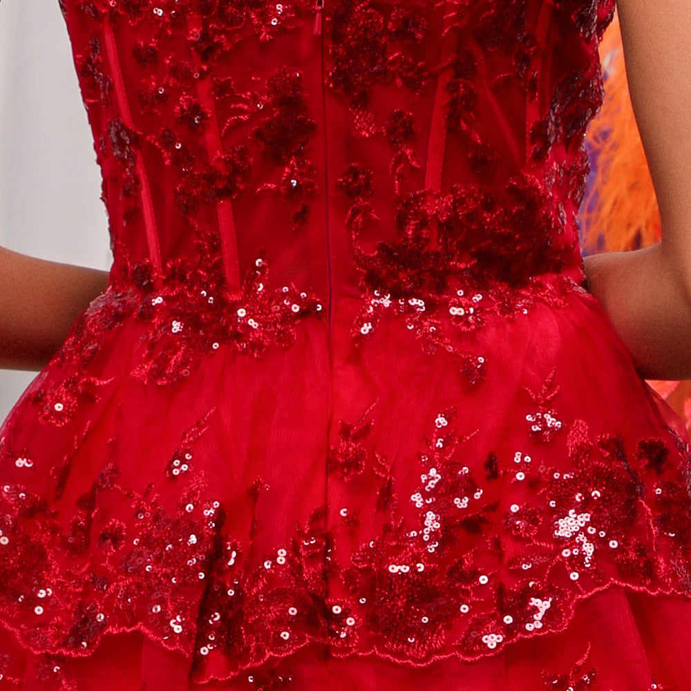 
                      
                        Red Sparkly Corset Tiered Lace A-Line Homecoming Dress
                      
                    