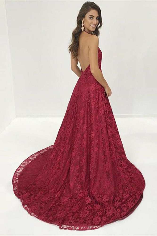 
                      
                        Burgundy Lace V-Neck Prom Dress
                      
                    