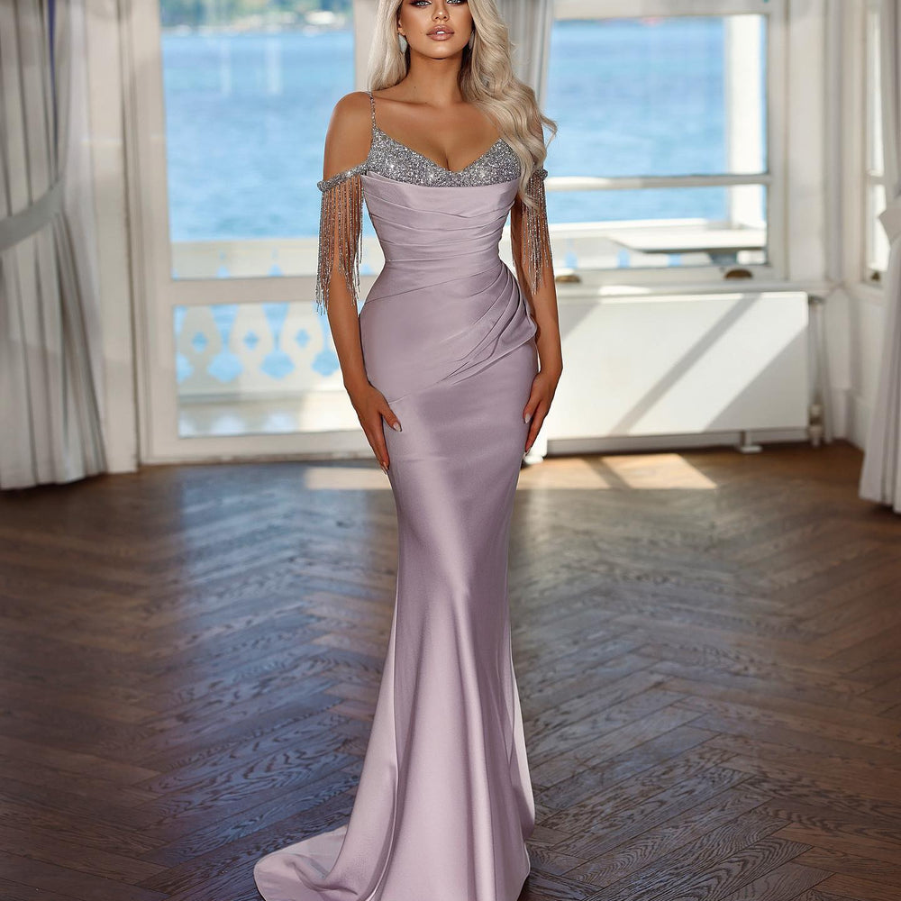 
                      
                        Elegant Lavender Long Evening Dress with Spaghetti Straps and Sequins Tassel
                      
                    